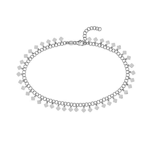 925er Sterlingsilber, rhodiniert, runde Glieder mit hängender Raute, verstellbares Fußkettchen, Schmuck für Damen, 25 cm, Metall von JewelryWeb