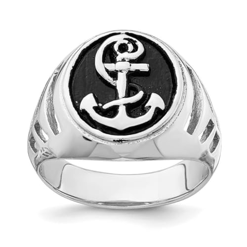 925er-Sterlingsilber, rhodiniert und beschichtet, nautisches Schiff, Mariner, Anker-Ring, Größe 54, Schmuck für Damen von JewelryWeb