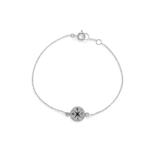 925er Sterlingsilber + 5 cm gehämmerter Kompass Halskette 17 + 2 Karabinerverschluss gehämmerte Scheibe Schmuck für Frauen – 43 cm, One Size, Metall Silber Sterling Silber, Kein Edelstein von JewelryWeb