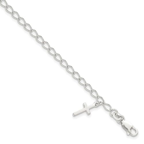 Anhänger aus 925er Sterlingsilber, massiv, poliert, religiöser Glaube, Kreuz-Anhänger für Jungen oder Mädchen, Armband mit Karabiner, Maße: 7 mm breit, 15 cm von JewelryWeb