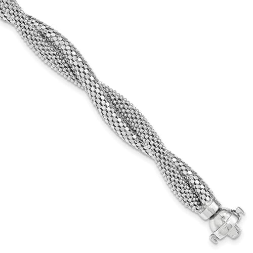 Armband aus 925er-Sterlingsilber, polierter Kastenverschluss, gedrehtes Mesh-Armband, Schmuck für Damen, 20 cm von JewelryWeb