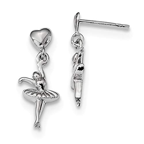 Ballerina-Ohrringe aus 925er-Sterlingsilber, rhodiniert, Maße: 21,4 x 7,4 mm breit, Schmuck für Damen, one-size, Metall Silber Metall Rhodium Silberfarben, Kein Edelstein von JewelryWeb