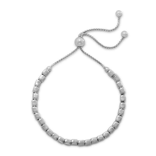 Bolo-Armband aus 925er-Sterlingsilber, rhodiniert, quadratische Perlen, verstellbar, 3,4 mm große Perlen an einer Kastenkette, 6,2 Schmuck für Frauen von JewelryWeb