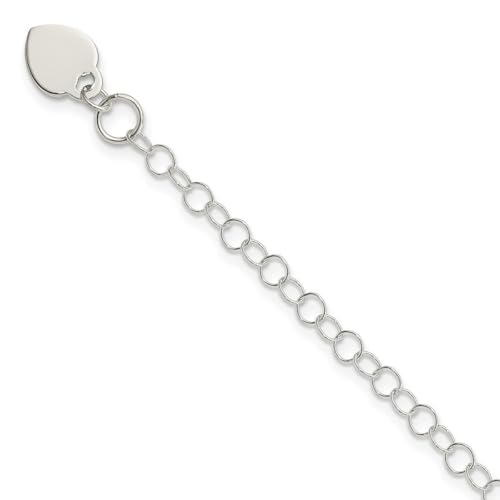 Charm-Anhänger aus 925er Sterlingsilber, poliert, flache Rückseite, gravierbar, ausgefallener Karabinerverschluss, Herz-Anhänger für Jungen oder Mädchen, Armband mit Karabinerverschluss, 8 mm breit – von JewelryWeb