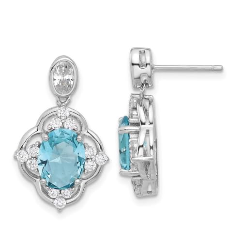 Cheryl M 925er Sterlingsilber, rhodiniert, Brillantschliff, blaues Glas und weißer Zirkonia, religiöser Schutzengel-Ohrschmuck für Damen, 14,1 mm, One Size, Zirkonia Edelstein Glas, Zirkonia von JewelryWeb