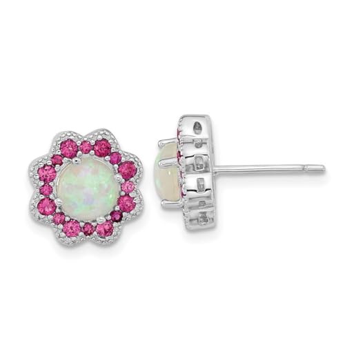 Cheryl M 925er Sterlingsilber, rhodiniert, Cabochon, künstlicher Opal und roter Nano-Cr-Schmuck für Damen, 11 mm, One Size, Erstellter Opal Edelstein Metall, Kristall Erstellter Opal von JewelryWeb