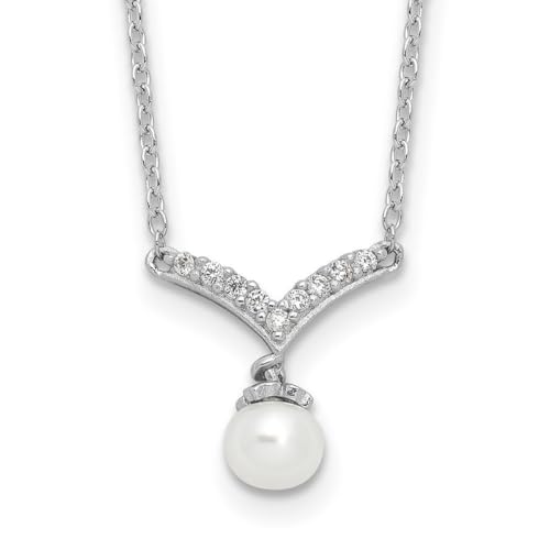 Cheryl M Halskette aus 925er-Sterlingsilber, rhodiniert, Süßwasser-Zuchtperle und Zirkonia, Brillantschliff, 18 Schmuck für Damen, One Size, Zirkonia Edelstein Metall, Zirkonia Diamant von JewelryWeb