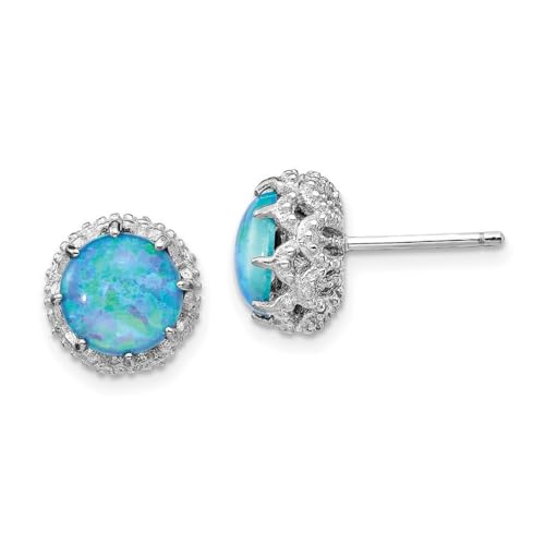 Cheryl M Ohrstecker aus 925er-Sterlingsilber, künstlicher blauer Opal, Maße: 10,21 x 10,37 mm breit, Schmuck für Damen, One Size, Edelstein Metall Opal, Opal von JewelryWeb