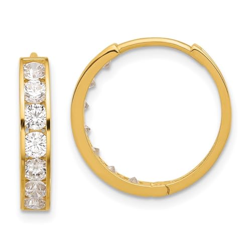 Creolen, 14 Karat Gold, poliert, Zirkonia, künstlicher Diamant, 4 x 18 mm, Maße: 18,2 x 18,5 mm breit, 3,6 mm dick, Schmuck für Damen, One Size, Zirkonia Edelstein Metall, Zirkonia von JewelryWeb