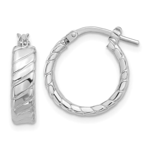 Creolen, 16 mm, 925er-Sterlingsilber, rhodiniert, poliert und strukturiert, Maße: 18 x 16 mm breit, 4,25 Schmuck für Damen, One Size, Metall Silber Metall Rhodium Silberfarben, Kein Edelstein von JewelryWeb