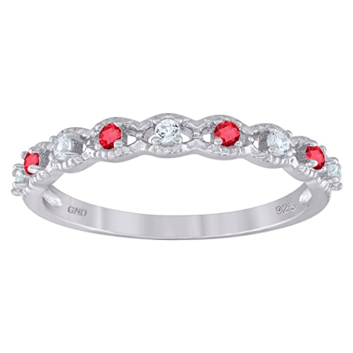 Damen-Ehering aus 925er-Sterlingsilber, roter Zirkonia, künstlicher Diamant, halbe Ewigkeit, US-Größe 7, Schmuck für Frauen, One Size, Cubic Zirkonia Metall Zirkonia Edelstein Metall:, Zirkonia von JewelryWeb