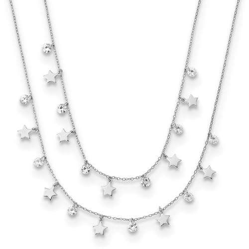 Damen-Halskette aus 925er-Sterlingsilber, rhodinierte Sterne und Zirkonia, künstlicher Diamant, geschichtet mit 3 cm Verlängerung. Halskette M Schmuck für Damen, 46 cm, One Size, Zirkonia Edelstein von JewelryWeb