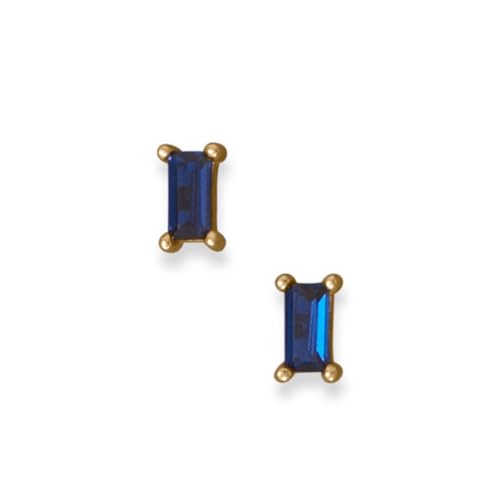 Damen-Ohrringe, 14 Karat vergoldet, 925er Sterlingsilber, blauer Baguette-Zirkonia, 2,5 mm x 5 mm, dunkler Schliff, Schmuck für Damen, One Size, Zirkonia Edelstein Zirkonia Edelstein Goldfarben, von JewelryWeb