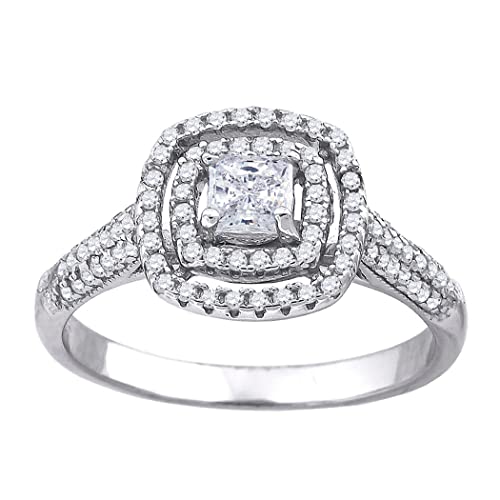 Damen-Ring aus 925er-Sterlingsilber, mit Zirkonia, Prinzessschliff, künstlicher Diamant, 4 x 2,5 mm, Schmuck für Damen, Ringgrößen-Optionen: L bis R, Sterling Silber von JewelryWeb