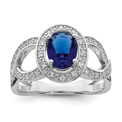 Damen-Ring aus 925er-Sterlingsilber, poliert, offene Rückseite, dunkelblaues Glas und Zirkonia, künstlicher Diamantring, US-Größe 8, Schmuck für Damen, One Size, Cubic Zirkonia Glas Zirkonia Edelstein von JewelryWeb