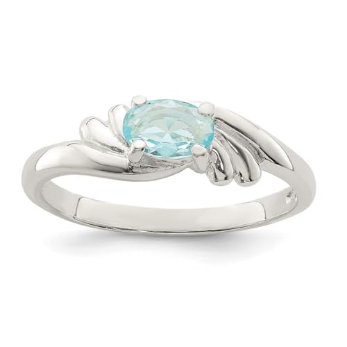 Damen-Ring aus 925er-Sterlingsilber, poliert, solide Rückseite, hellblau, ovaler Zirkonia, künstlicher Diamantring, USA-Größe 7, Schmuck für Damen, One Size, Cubic Zirkonia Metall Zirkonia Edelstein von JewelryWeb