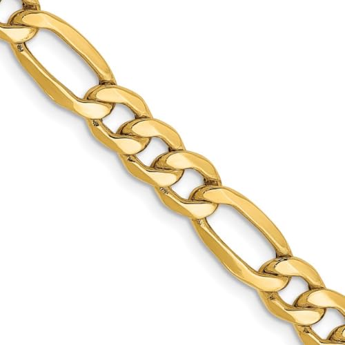 Figarokette, 14 Karat Gold, 6,25 mm, halbstarr, Schmuck für Damen, 23 cm von JewelryWeb