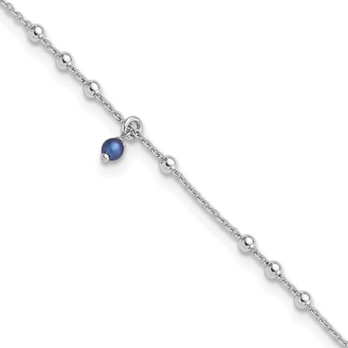 Fußkettchen aus 925er-Sterlingsilber, blaue Kristallperle plus 2,5 cm Verlängerung, Fußkettchen für Damen, 3 mm, 23 cm von JewelryWeb