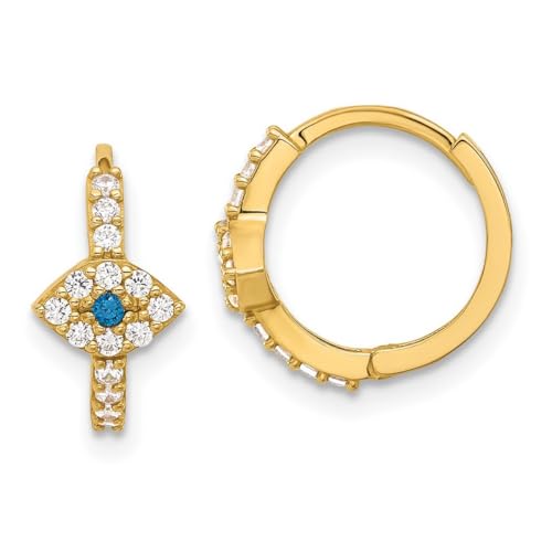 Goldene, polierte klare und blaue Zirkonia, künstlicher Diamant, böser Blick, Scharnier-Creolen, Schmuck, Geschenke für Frauen, Zirkonia von JewelryWeb