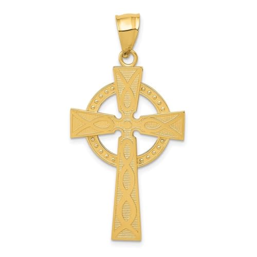 Halskette aus 14 Karat Gelbgold, massiv, poliert, irischer Claddagh-keltischer Dreifaltigkeitsknoten, religiöser Glaube, Kreuz-Anhänger, Maße: 34 x 22 mm, Schmuck für Damen, one-size, Metall Gelbgold von JewelryWeb