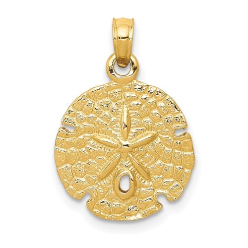 Halskette aus 14 Karat Gelbgold, massiv, poliert, strukturierte Rückseite, Sanddollar-Anhänger, Maße: 21,2 x 14,8 mm, Schmuck für Damen, one-size, Metall Gelbgold Goldfarben Aus Metall Gelbgold, Kein von JewelryWeb