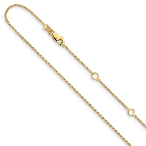 Halskette aus 14 Karat Gold, 1 mm, Spiga (Weizen), 3 cm + 3 cm, verstellbare Kette, 46 cm, Schmuck für Damen, One Size, Metall Metall Edelmetall, Kein Edelstein von JewelryWeb