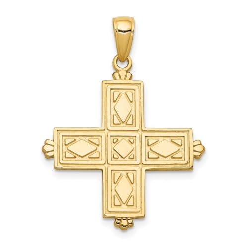 Halskette aus 14-karätigem Gelbgold, poliert, gemustert, wendbar, geätzt, quadratisch, religiöser Glaube, Kreuz mit Kronenspitzen, Maße: 31 x 23 mm breit, Schmuck für Damen, One Size, Metall Gelbgold von JewelryWeb