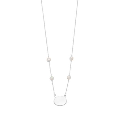 Halskette aus 925er-Sterlingsilber, 41 cm, mit weißen Süßwasser-Zuchtperlen und ovalem ID-Tag, Schmuck für Damen von JewelryWeb