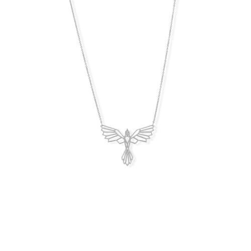 Halskette aus 925er-Sterlingsilber, 51 cm + 5 cm, Origami-inspirierter Vogel, 51 + 5 cm, rhodiniert, Schmuck für Damen, One Size, Metall Silber Metall Rhodium Silberfarben, Kein Edelstein von JewelryWeb