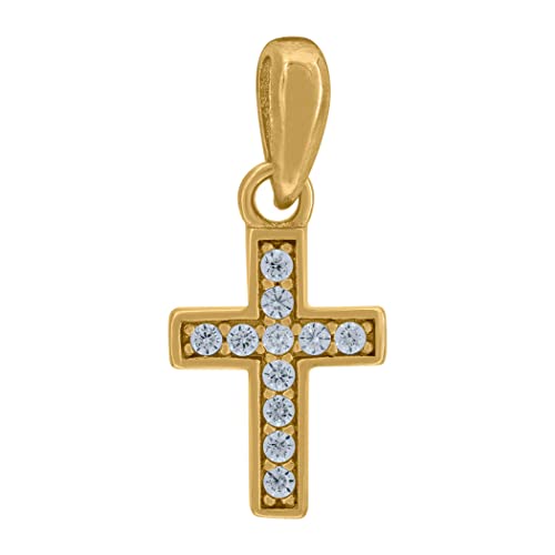 Halskette aus 925er Sterlingsilber, gelber Ton, Unisex, Zirkonia, künstlicher Diamant, Kreuz, religiöser Charm-Anhänger, Halskette, Maße: 19,5 x Schmuck für Damen, One Size, Zirkonia Metall Zirkonia von JewelryWeb