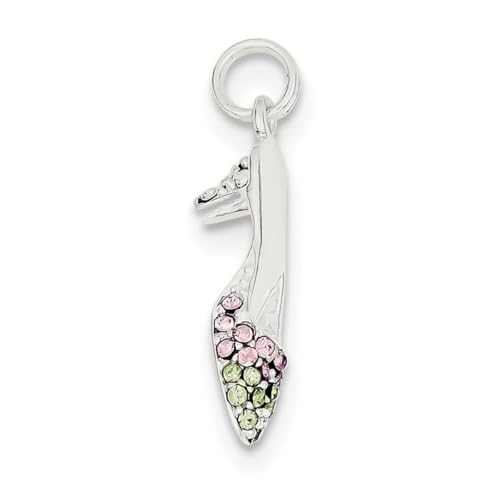 Halskette aus 925er-Sterlingsilber, massiv, poliert, rosa und grün, Zirkonia, künstlicher Diamant, High Heels, Schuhanhänger, Halskette, Maße: 25 x 7 mm breit, Schmuck für Damen, One Size, Zirkonia von JewelryWeb