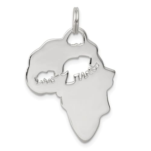 Halskette aus 925er-Sterlingsilber, massiv, poliert, strukturierte Rückseite, afrikanischer Kontinent, mit Elefantenausschnitt, Maße: 30 x 22 mm breit, Schmuck für Damen, One Size, Metall Silber von JewelryWeb