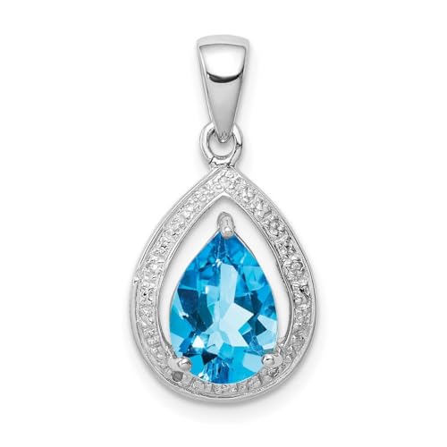 Halskette aus 925er-Sterlingsilber, offen, poliert, Krappenfassung, heller schweizer Blautopas und Diamant, Maße: 23 x 11 mm breit, Schmuck für Damen, Diamant von JewelryWeb