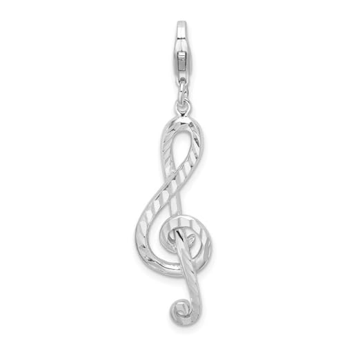 Halskette aus 925er-Sterlingsilber, poliert, ausgefallener Karabinerverschluss, glitzernder Schnitt, Violinschlüssel mit Karabinerverschluss, Maße: 41 x 10 mm, Schmuck für Damen von JewelryWeb