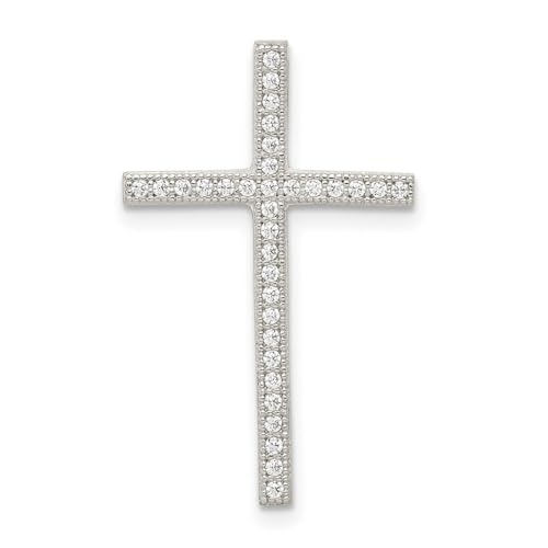 Halskette aus 925er Sterlingsilber, poliert, offene Rückseite, versteckte Öse, Mikro-Pavé-Fassung, religiöser Glaube, Kreuz-Anhänger, Halskette, Maße: 25 x 16 mm breit, Schmuck für Damen, One Size, von JewelryWeb