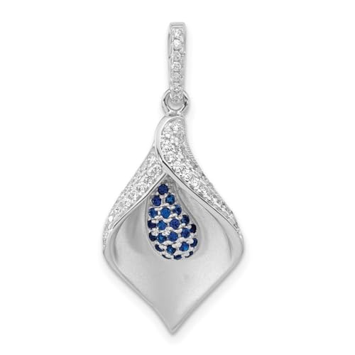 Halskette aus 925er-Sterlingsilber, poliert, weiße und blaue Zirkonia, künstlicher Diamant, Maße: 33 x 14,75 mm breit, Schmuck für Damen, One Size, Zirkonia Metall Zirkonia Edelstein Aus Metall, von JewelryWeb