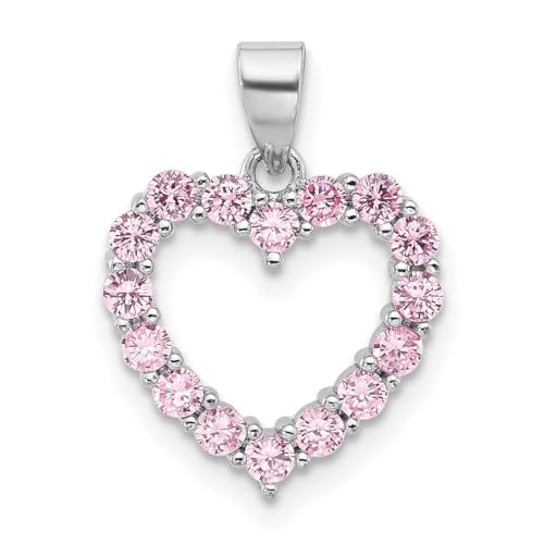 Halskette aus 925er-Sterlingsilber, rhodiniert, rosa Zirkonia, künstlicher Diamant, Herz-Anhänger, 17,45 x 13,3 mm breit, Schmuck für Damen, One Size, Zirkonia Metall Zirkonia Edelstein Aus Metall, von JewelryWeb