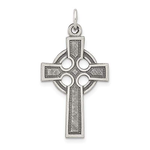 Halskette aus 925er Sterlingsilber, solide strukturierte Rückseite, poliert und satiniert, irischer Claddagh-keltischer Dreifaltigkeitsknoten und Iona, religiöser Glaube, Kreuz-Anhänger, Halskette, von JewelryWeb