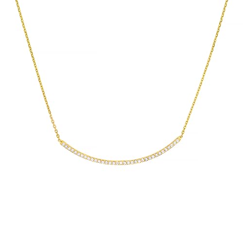 Halskette aus 925er Sterlingsilber, vergoldet, gebogener Zirkonia, künstlicher Diamant, verstellbar, Schmuck für Damen, 46 cm, One Size, Zirkonia Edelstein Gold, Zirkonia von JewelryWeb