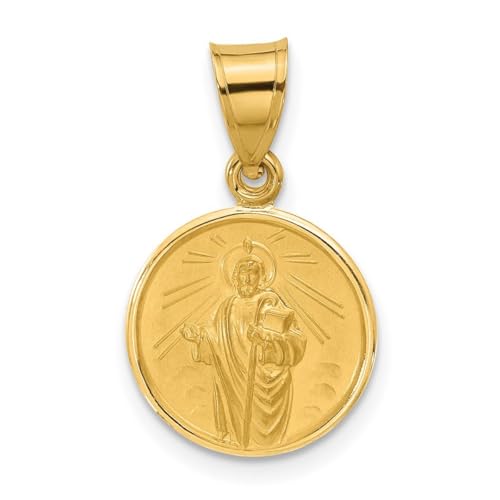 Halskette mit Anhänger, 13,2 mm, 14 Karat Gold, poliert und satiniert, massives St. Judas Thaddäus, Medaille, Schmuck für Damen, One Size, Metall, Kein Edelstein von JewelryWeb