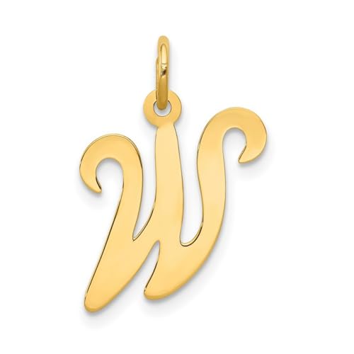 Halskette mit Anhänger, 14 Karat Gelbgold, massiv, lasergeschnitten, poliert, ausgefallener Buchstaben-Name, personalisierbar, Monogramm, Initiale W, Charm-Anhänger, Halskette, Schmuck für Damen, One von JewelryWeb