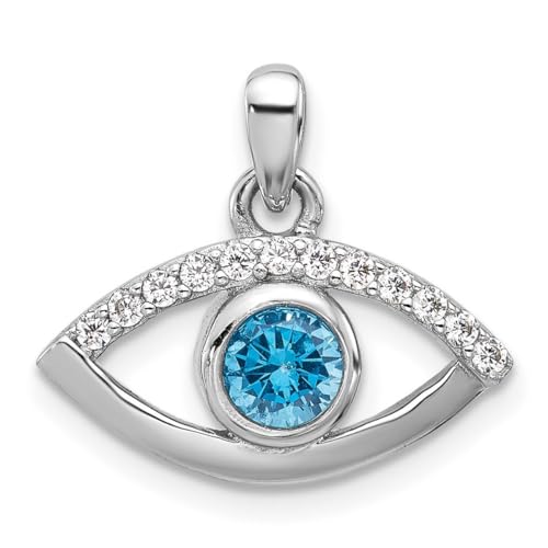 Halskette mit Anhänger, 19,52 mm, 925er-Sterlingsilber, rhodiniert, blauer Zirkon und Zirkonia, künstlicher Diamant, böser Blick, Schmuck für Damen, One Size, Zirkonia Metall Zirkonia Edelstein Aus von JewelryWeb