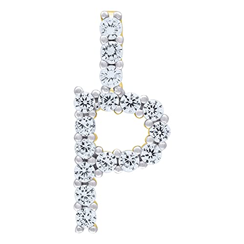 Halskette mit Anhänger, 925er-Sterlingsilber, gelber Ton, Zirkonia, künstlicher Diamant, Buchstabe, Name, personalisierbar, Monogramm, Initiale, Alphabet, P, Charm-Anhänger, Halskette, Schmuck für von JewelryWeb