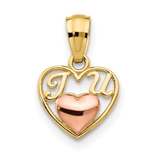 Halskette mit Anhänger "I Love U", 14 Karat, zweifarbig, poliertes Gold, für Jungen oder Mädchen, Maße: 13,8 x 9,2 mm, One Size, Metall Roségold Goldfarben Aus Metall Rotgold, Kein Edelstein von JewelryWeb