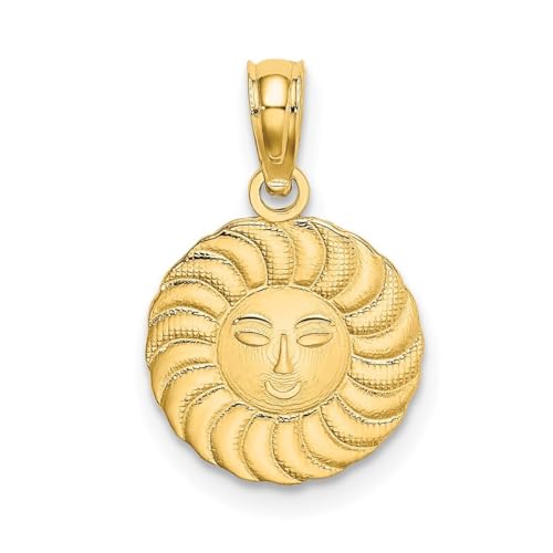 Halskette mit Anhänger aus 14 Karat Gold, Sonne mit Gesicht und abwechselnden strukturierten Strahlen, Maße: 15,5 x 11,5 mm breit, Schmuck für Damen, One Size, Metall Goldfarben Aus Metall, Kein von JewelryWeb