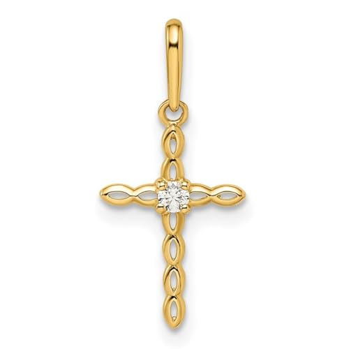 Halskette mit Anhänger aus 14 Karat Gold, Zirkonia, künstlicher Diamant, religiöser Glaube, Kreuz-Anhänger, Maße: 20 x 9,45 mm breit, 1,7 mm dick, Schmuck für Damen, One Size, Zirkonia Zirkonia von JewelryWeb