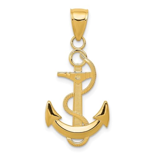 Halskette mit Anhänger aus 14 Karat Gold, poliert, nautisches Schiff, Mariner, Anker, mit strukturiertem Seil, Maße: 32,5 mm lang, Schmuck für Damen, One Size, Metall Goldfarben Aus Metall, Kein von JewelryWeb