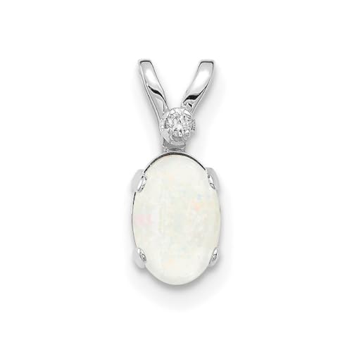 Halskette mit Anhänger aus 14 Karat Weißgold, Diamant und Opal, Maße: 12 x 4 mm breit, Schmuck für Damen, One Size, Diamant Diamanten Edelstein Goldfarben, Diamant Opal von JewelryWeb