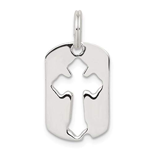 Halskette mit Anhänger aus 925er-Sterlingsilber, solide polierte Rückseite, Tier-Erkennungsmarke, religiöser Glaube, Kreuz-Anhänger, 18 x 12 mm breit, Schmuck für Damen, One Size, Metall Silber von JewelryWeb