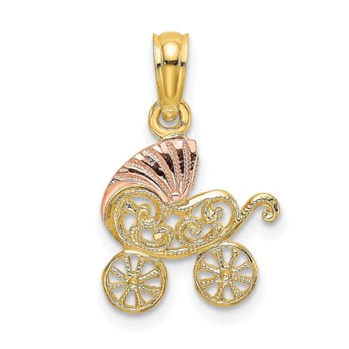 Halskette mit Anhänger für Damen, Motiv Kinderwagen, 12,4 mm, zweifarbig, goldfarben von JewelryWeb